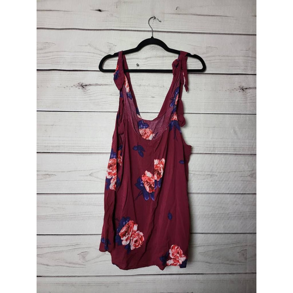 Maurices Womens Blouse Red Multicolor Floral Tie Strap Drape Neck Rayon Tank 2X - Picture 2 of 6